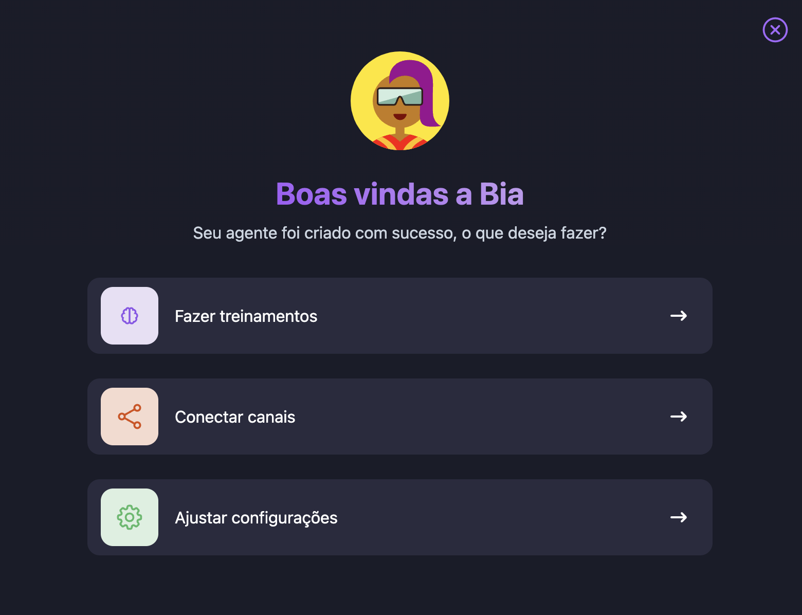 Sucesso ao criar agente