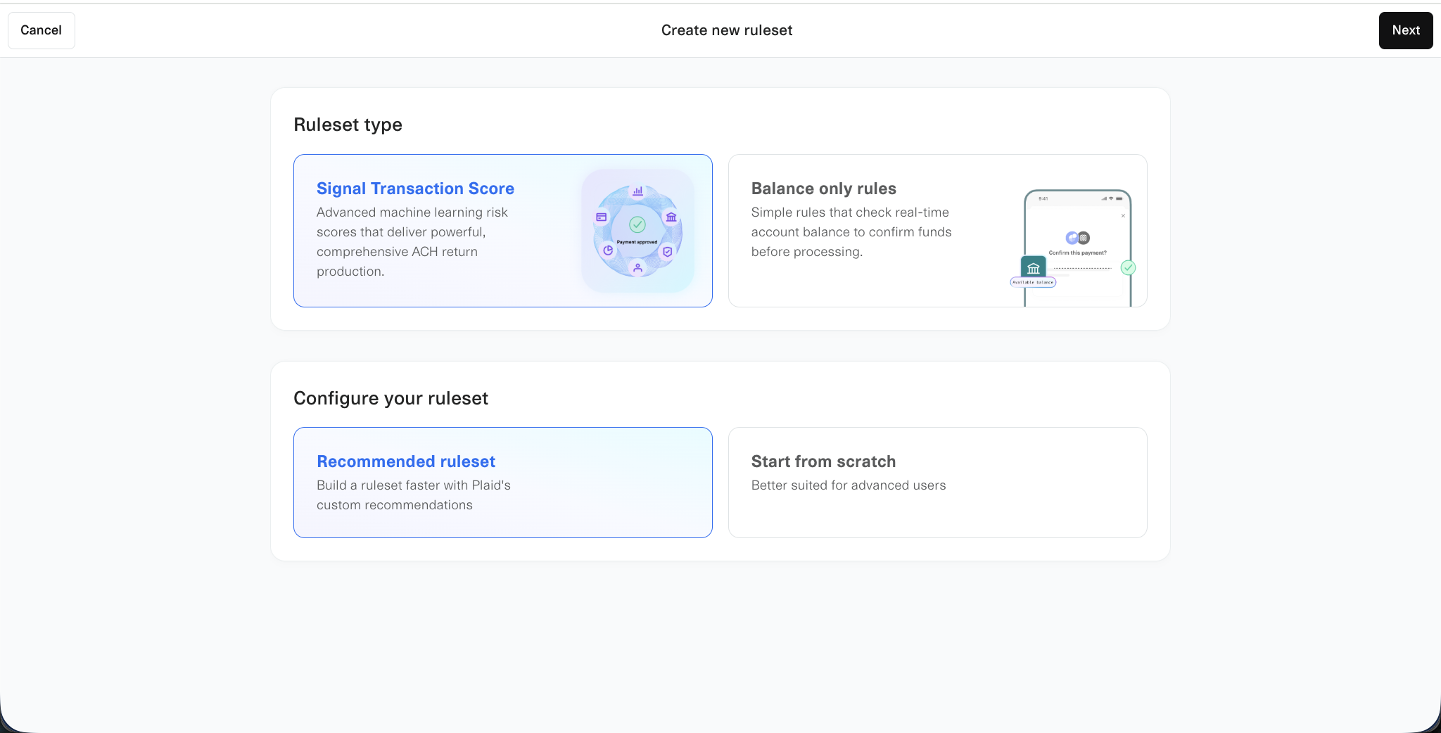 Signal ruleset type selection