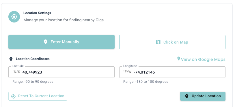 Enter Location Manually