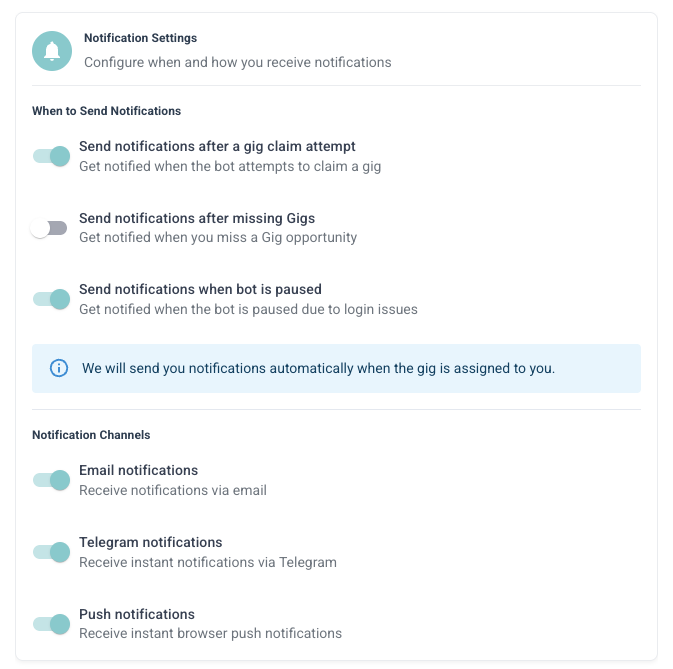 Notifications Settings