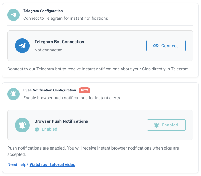 Telegram and Web Push Notifications