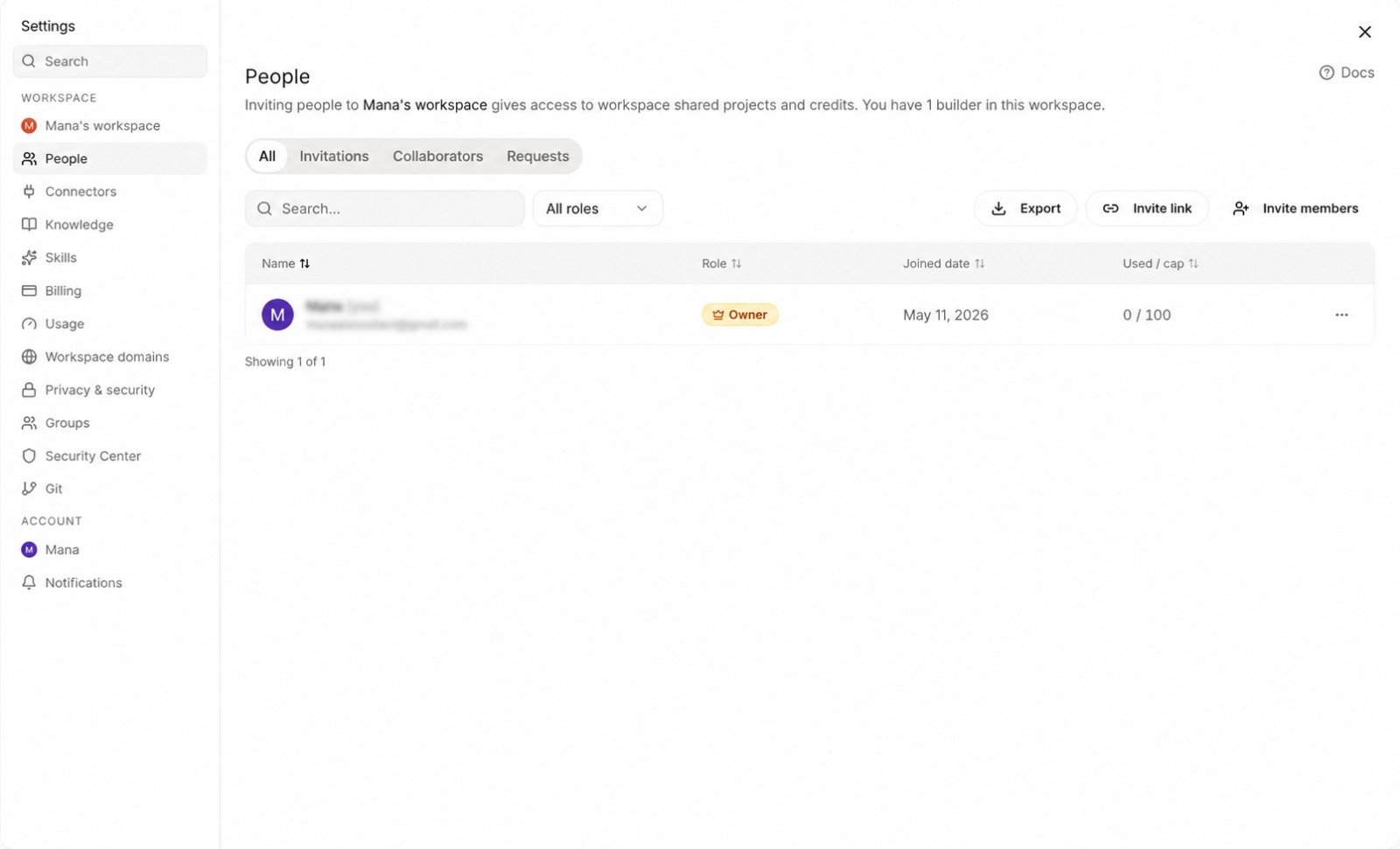 Settings → People — members, invites, and roles