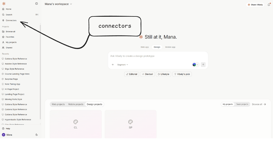 Connectors entry in the dashboard sidebar