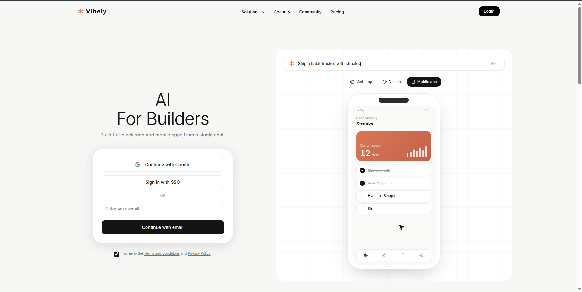 Vibely login page