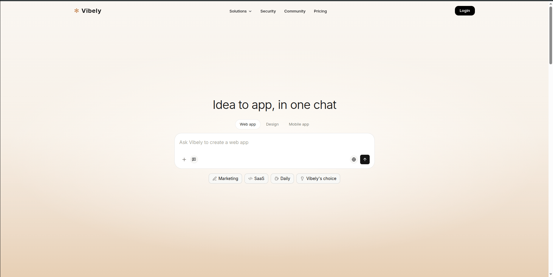 Vibely — idea to app, in one chat