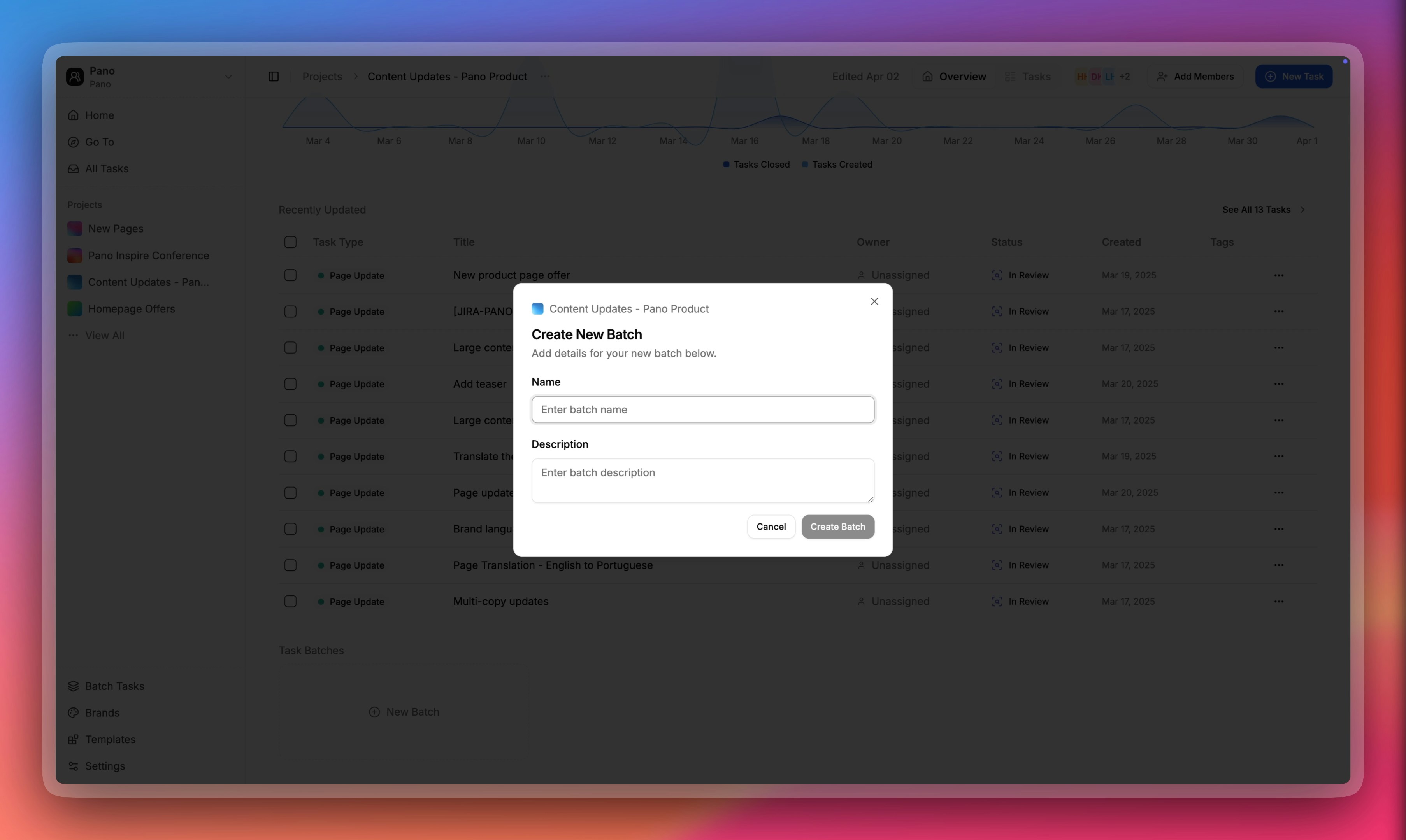 Add a batch task to a project