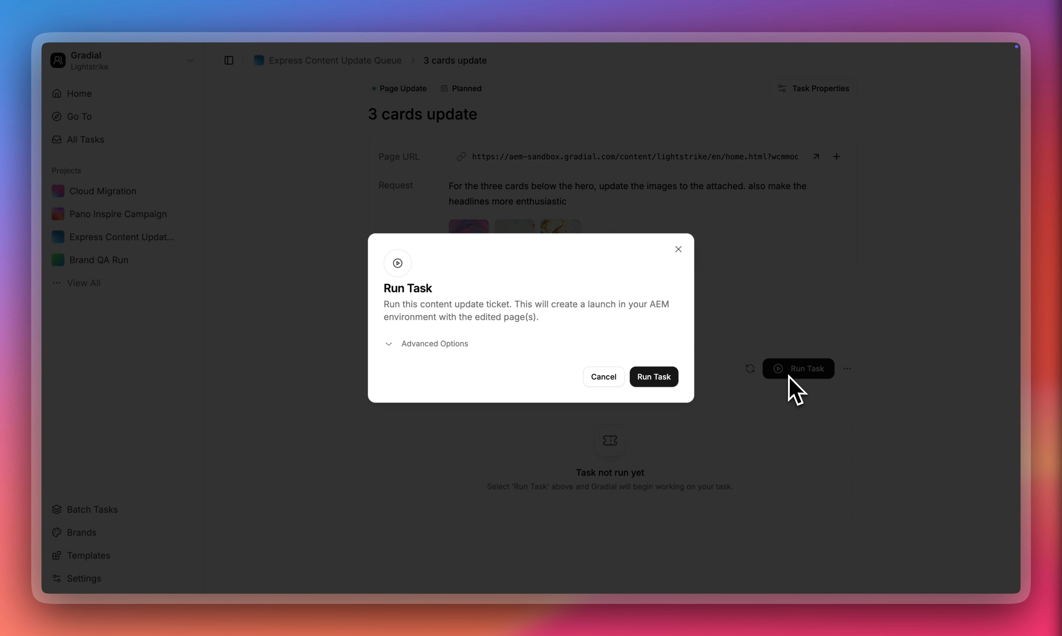 Run Task Button