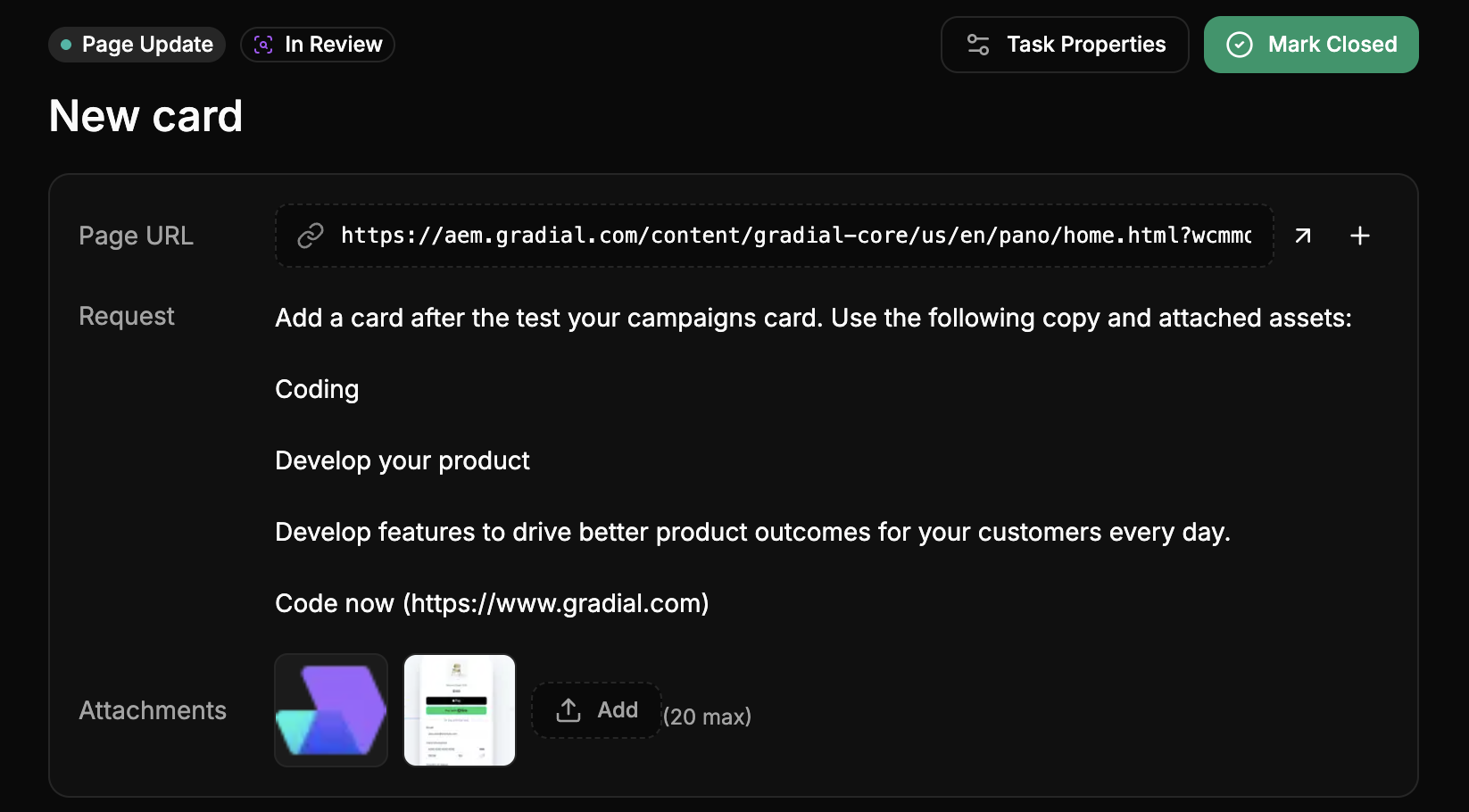 Example: Add Card Sub-component Task