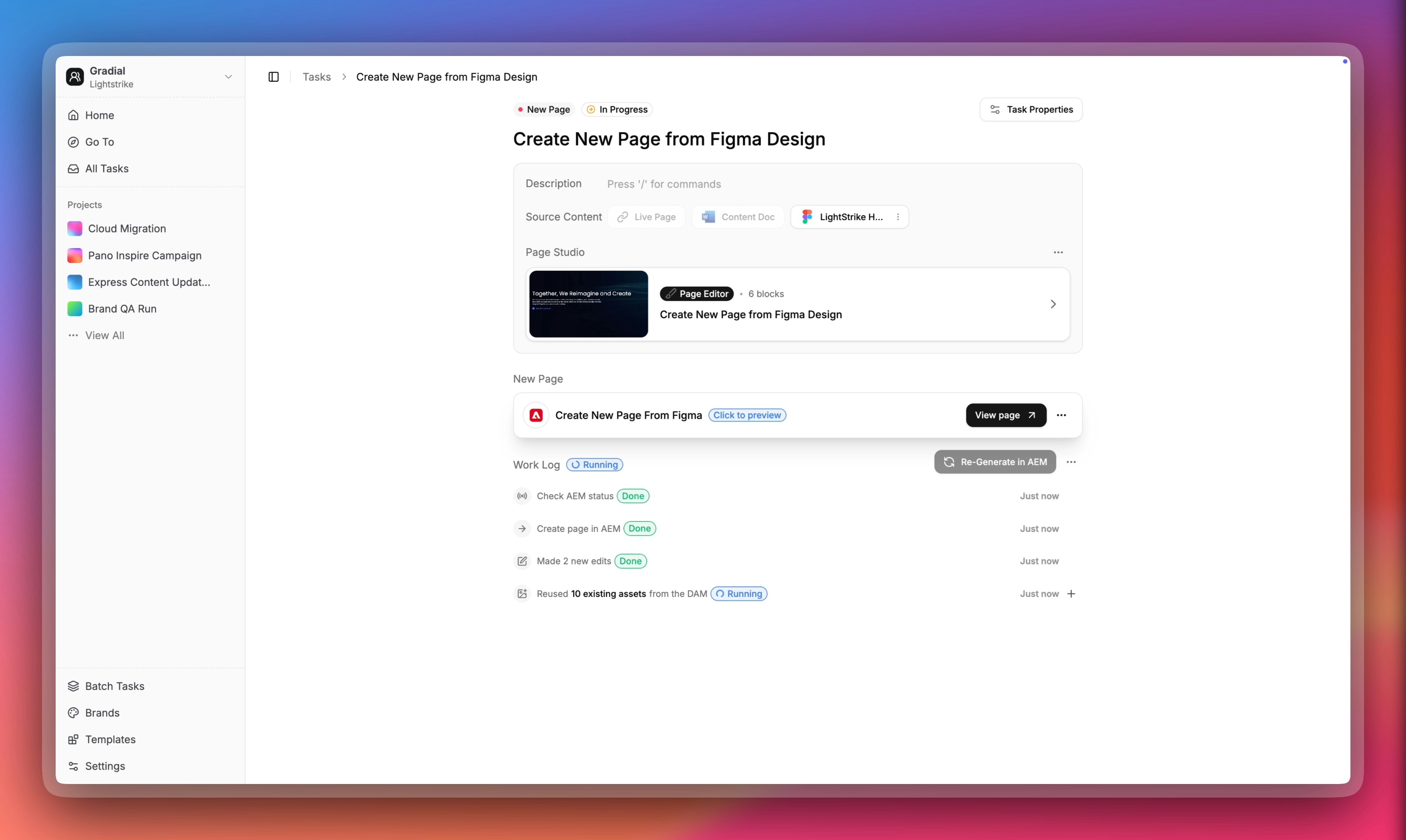 Gradial Page Generate Interface