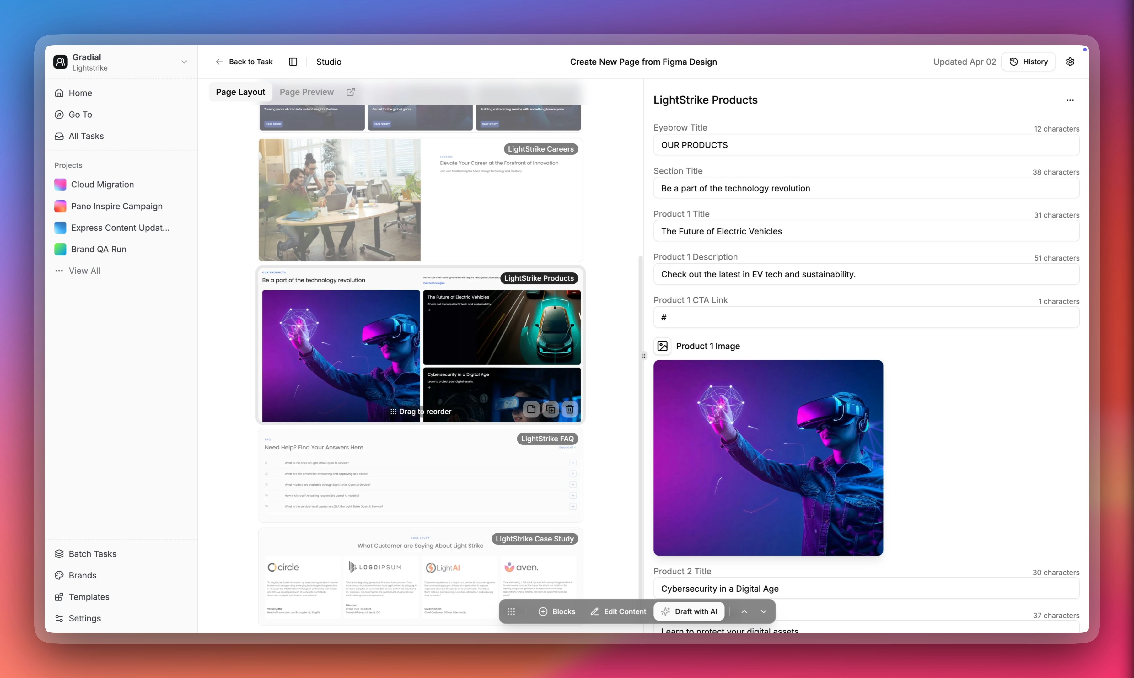 Gradial Page Studio Interface