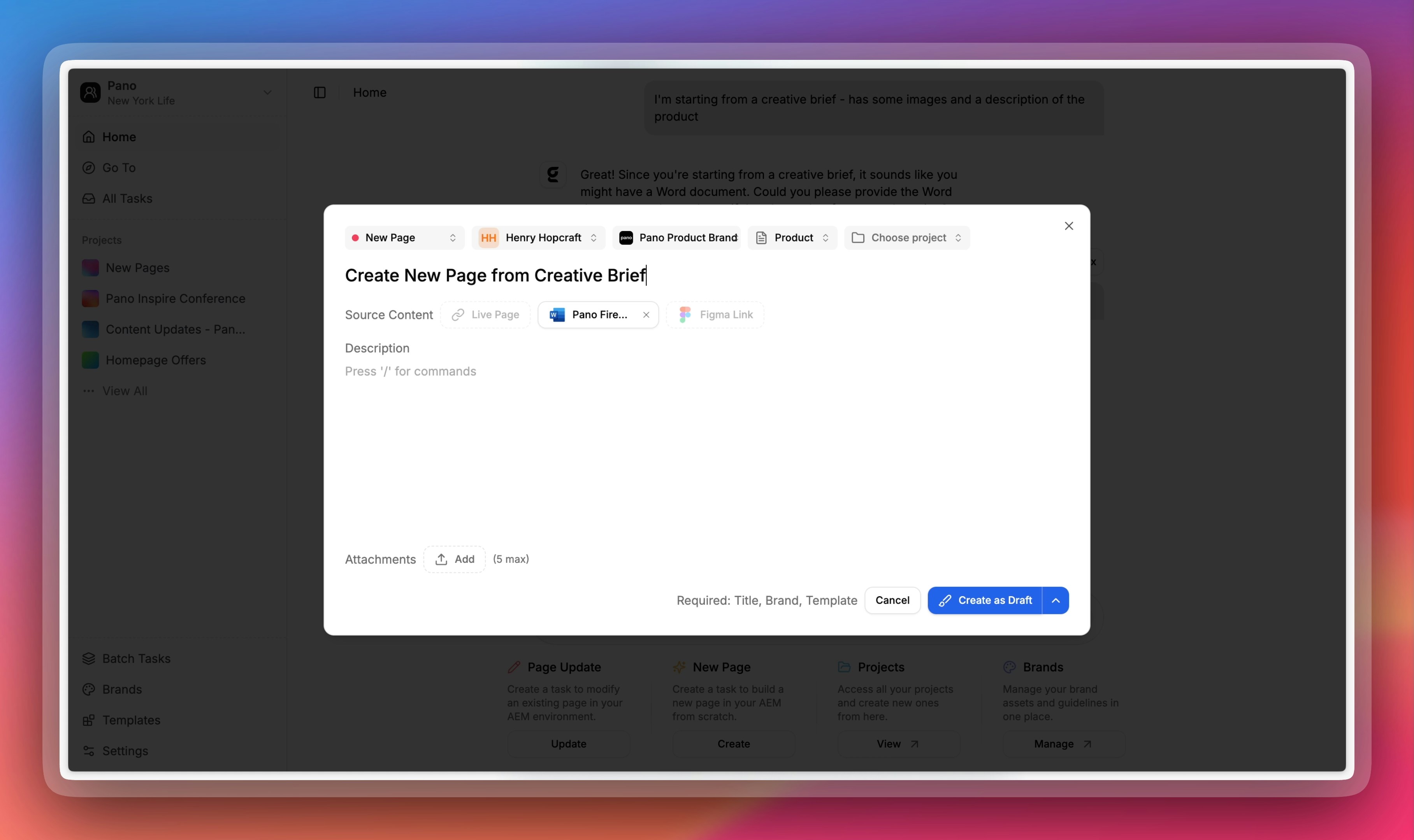 New Page Task Modal