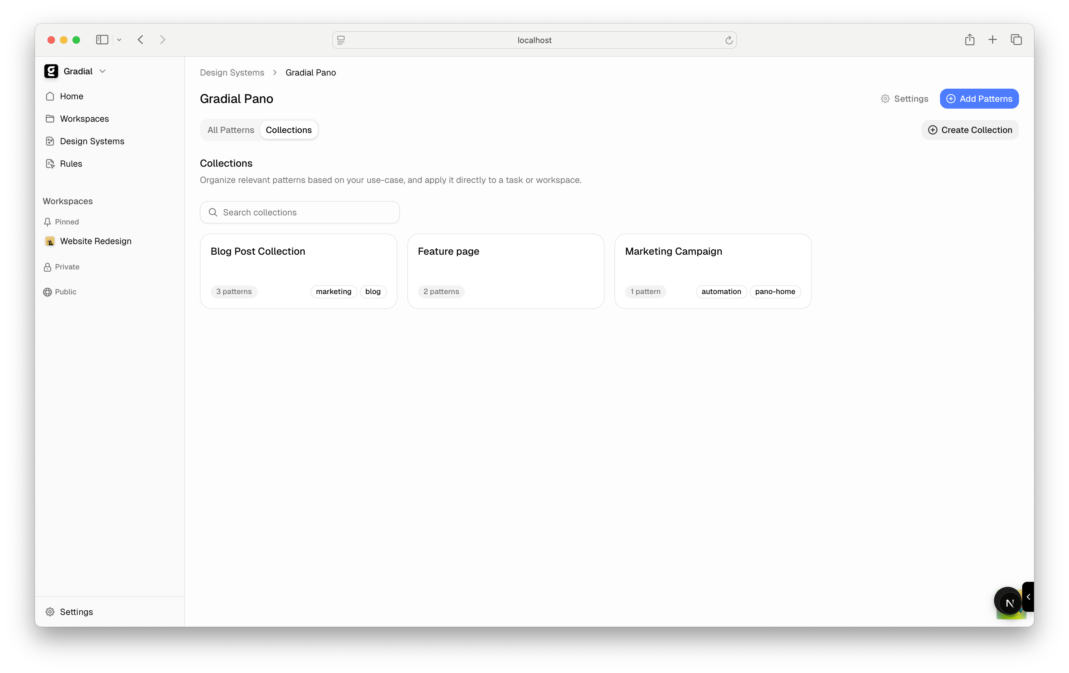 Displays the Collections tab in Design Systems