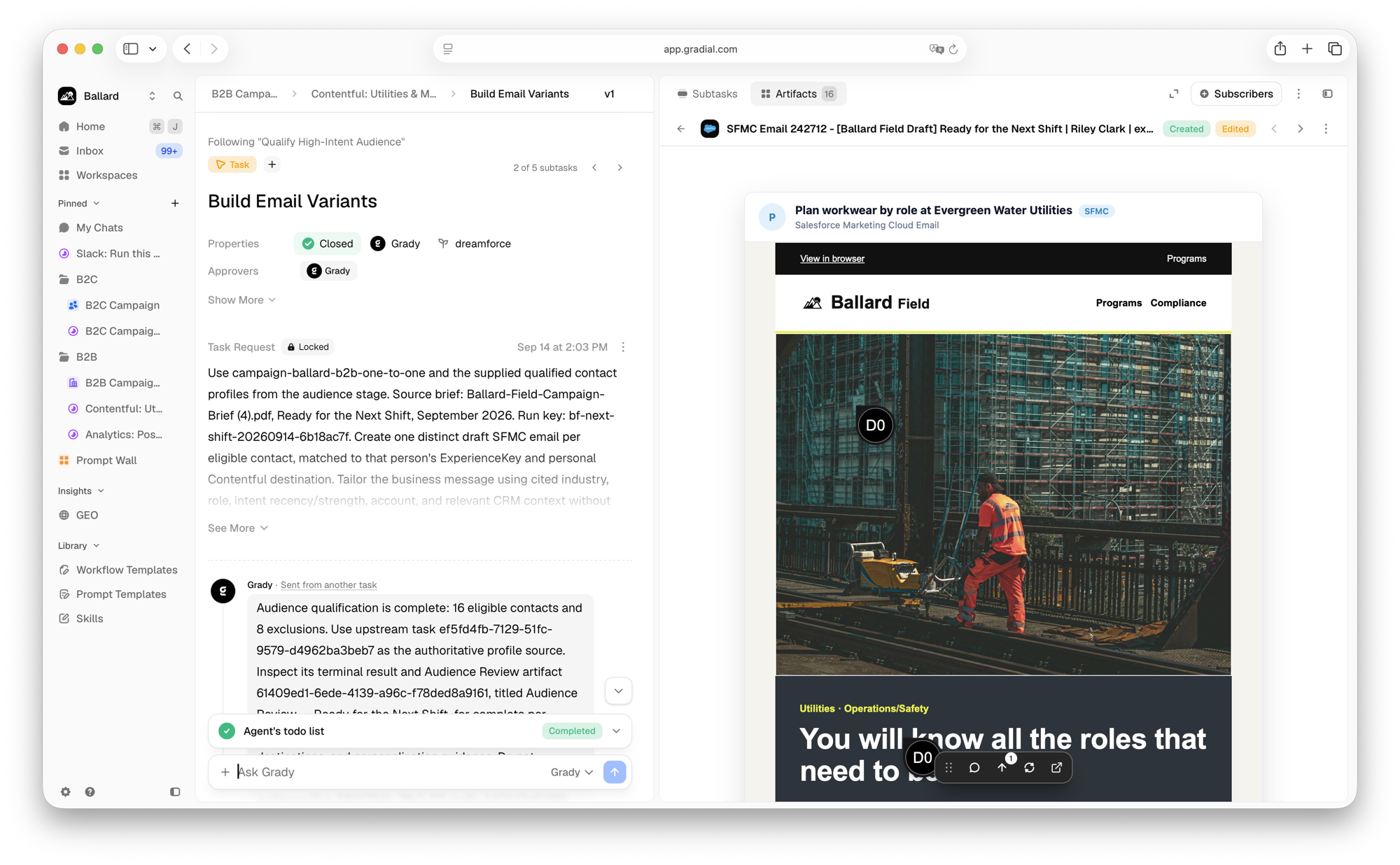 Expanded preview of a single email artifact
