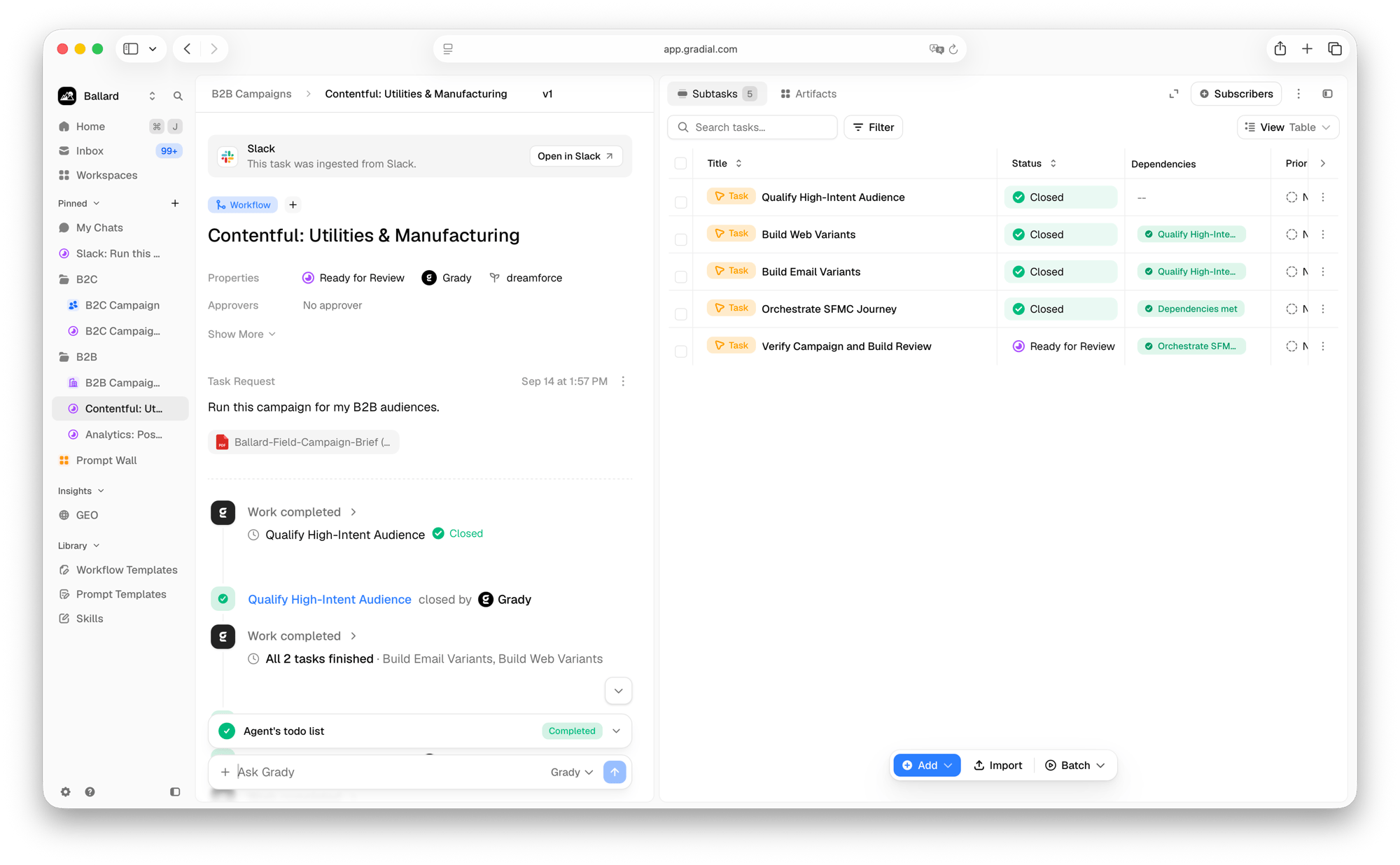 Subtasks table view with status and dependency columns Subtasks table view with status and dependency columns