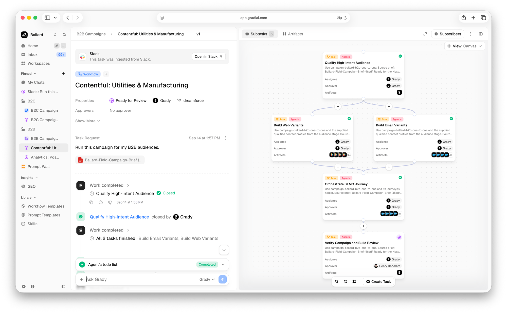 Open task with the task home on the left and the subtasks canvas on the right Open task with the task home on the left and the subtasks canvas on the right