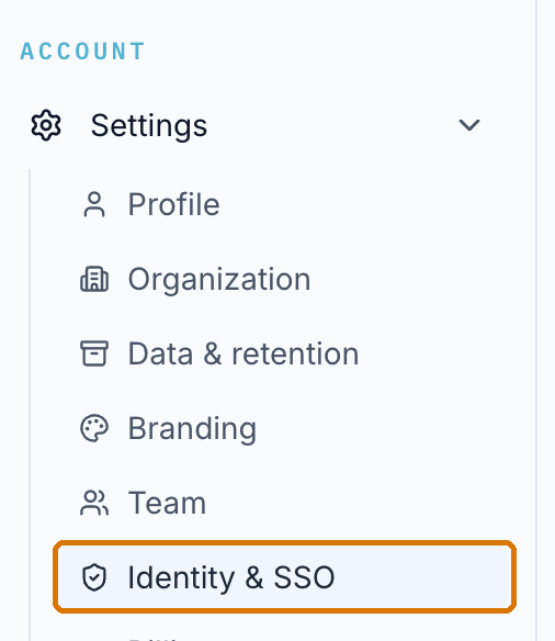 The Identity and SSO entry in the Gradient settings menu
