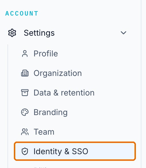 The Identity and SSO entry in the Gradient settings menu