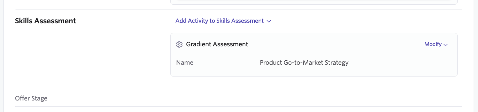 A Gradient Assessment activity attached to the Skills Assessment stage in Ashby