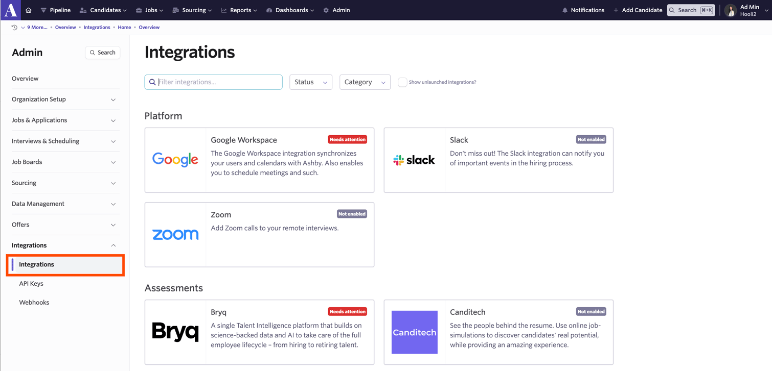 The Gradient tile in Ashby's Integrations Marketplace