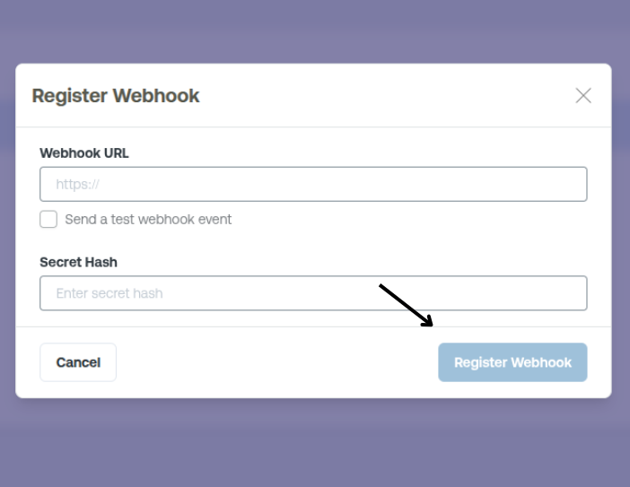 Webhook Registration Screenshot