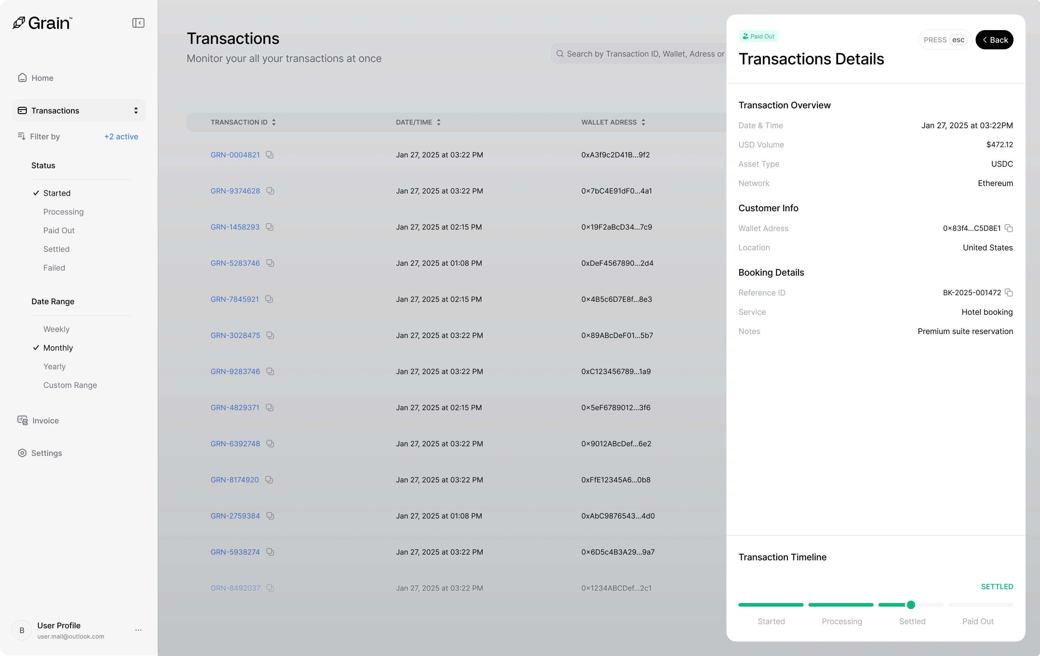 Transaction details view