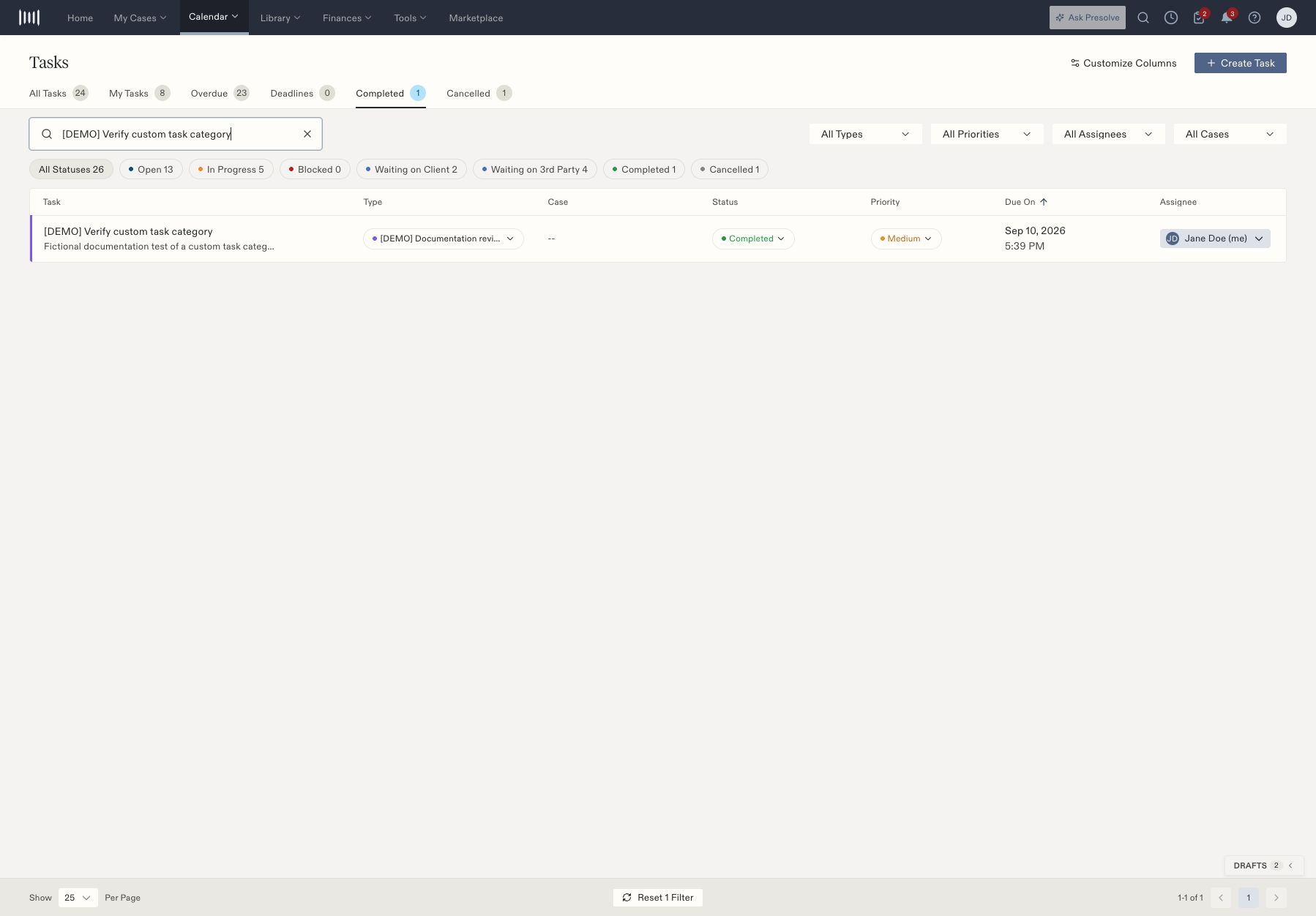 A fictional completed task found by title in the Completed view.