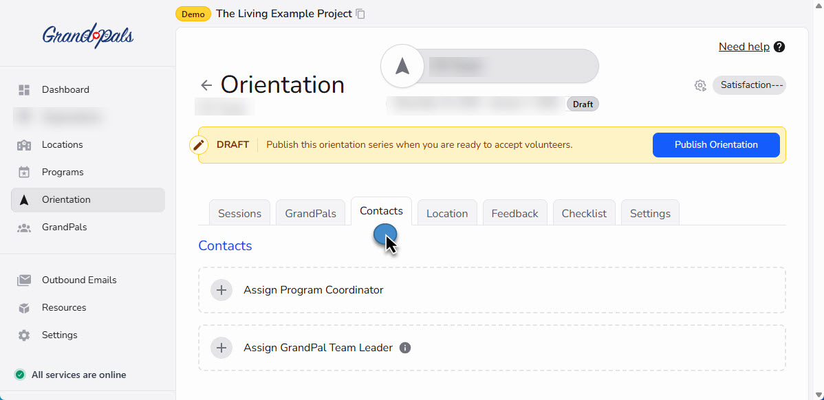 Add Contacts to Orientation screen