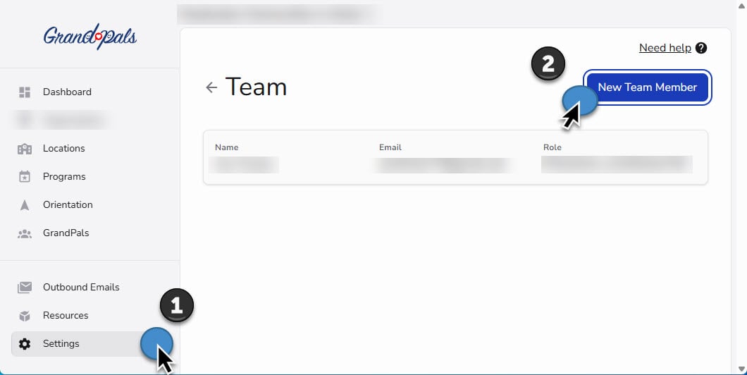 Form for adding a team member, including first name, last name, email address, and role