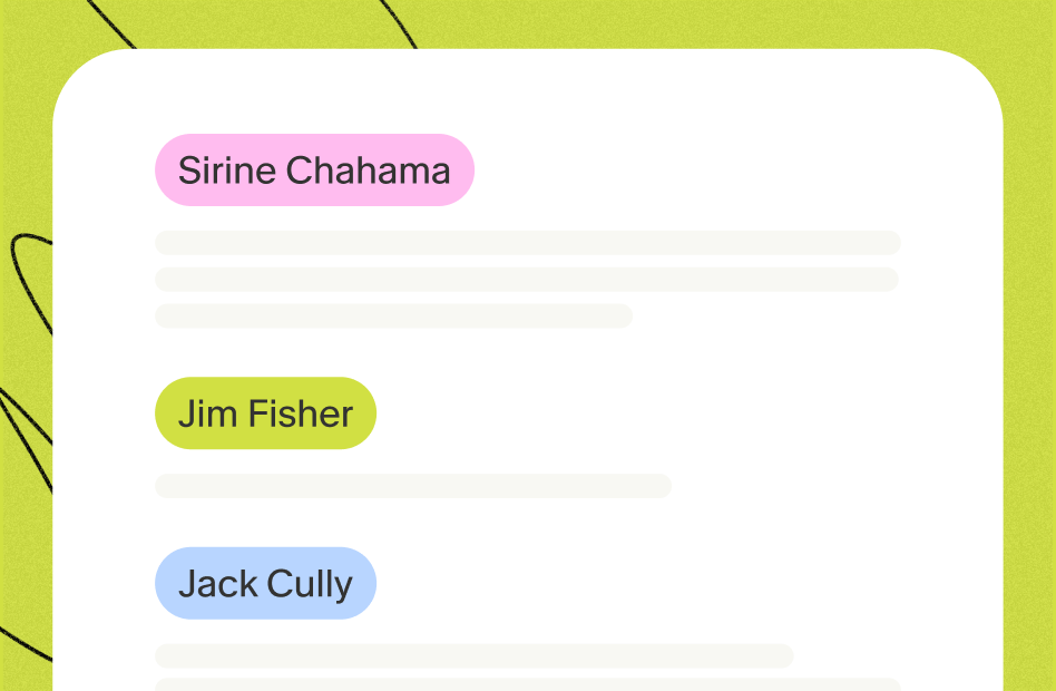 A transcript preview showing speaker names with speaker tags