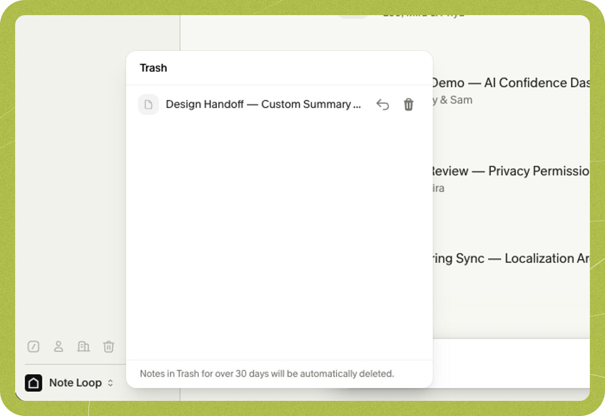Deleting and restoring notes - Granola Docs & Help Center