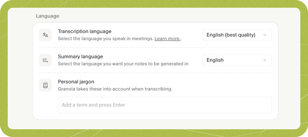 Personal jargon in Settings > Preferences > Language
