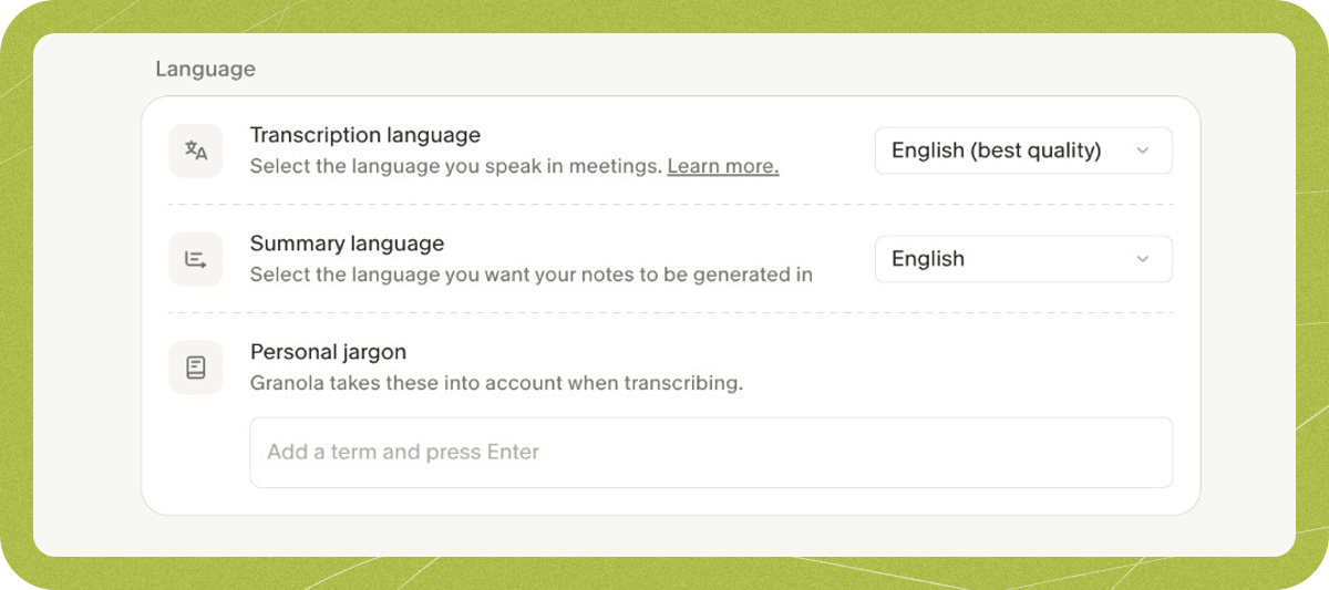 Personal jargon in Settings > Preferences > Language