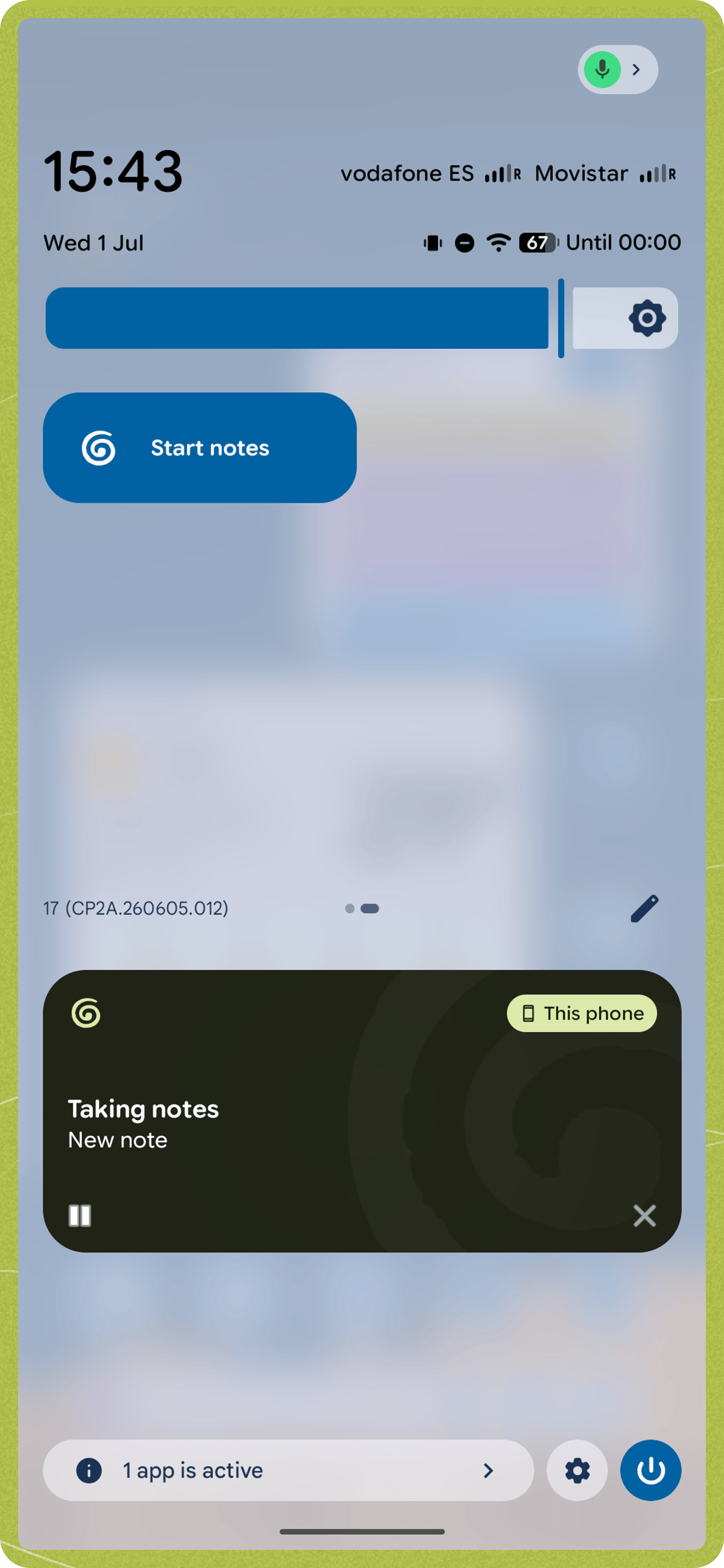 Starting a note from the Quick Settings tile on Android