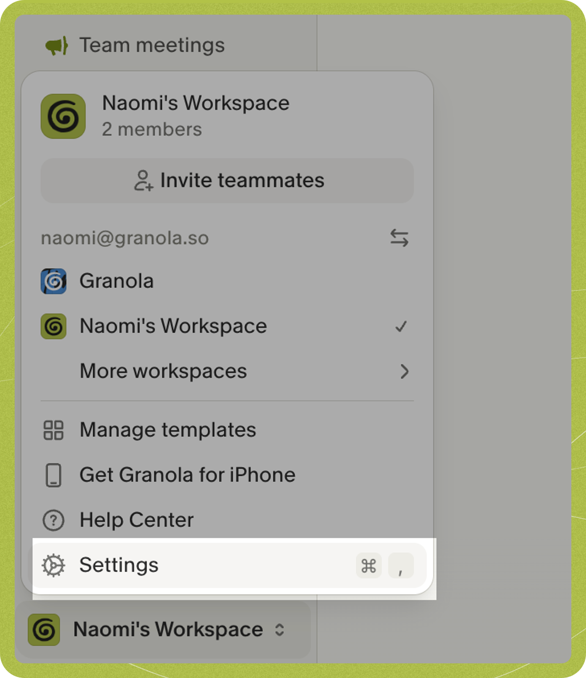 Transfer notes between workspaces - Granola Docs & Help Center