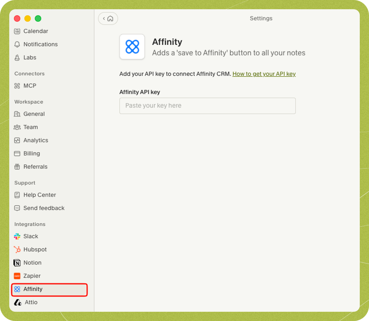 Granola Affinity settings