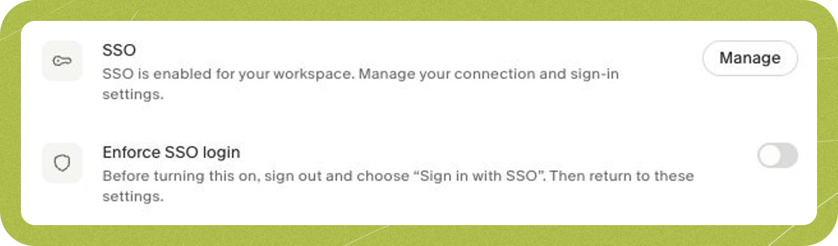 SSO settings in Granola, showing the connection controls