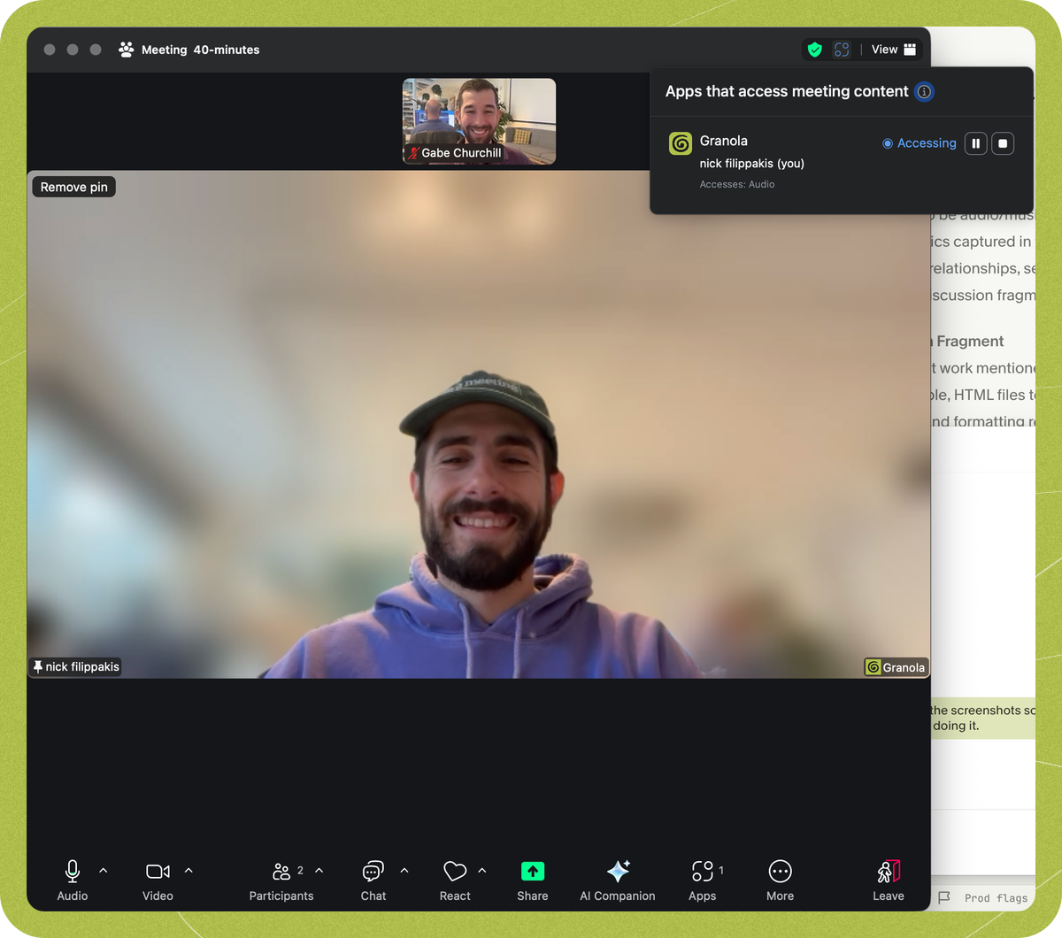 Granola app accessing meeting content