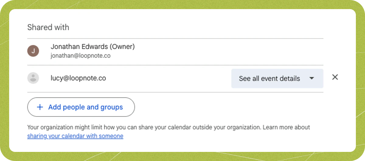 Google Calendar sharing permissions