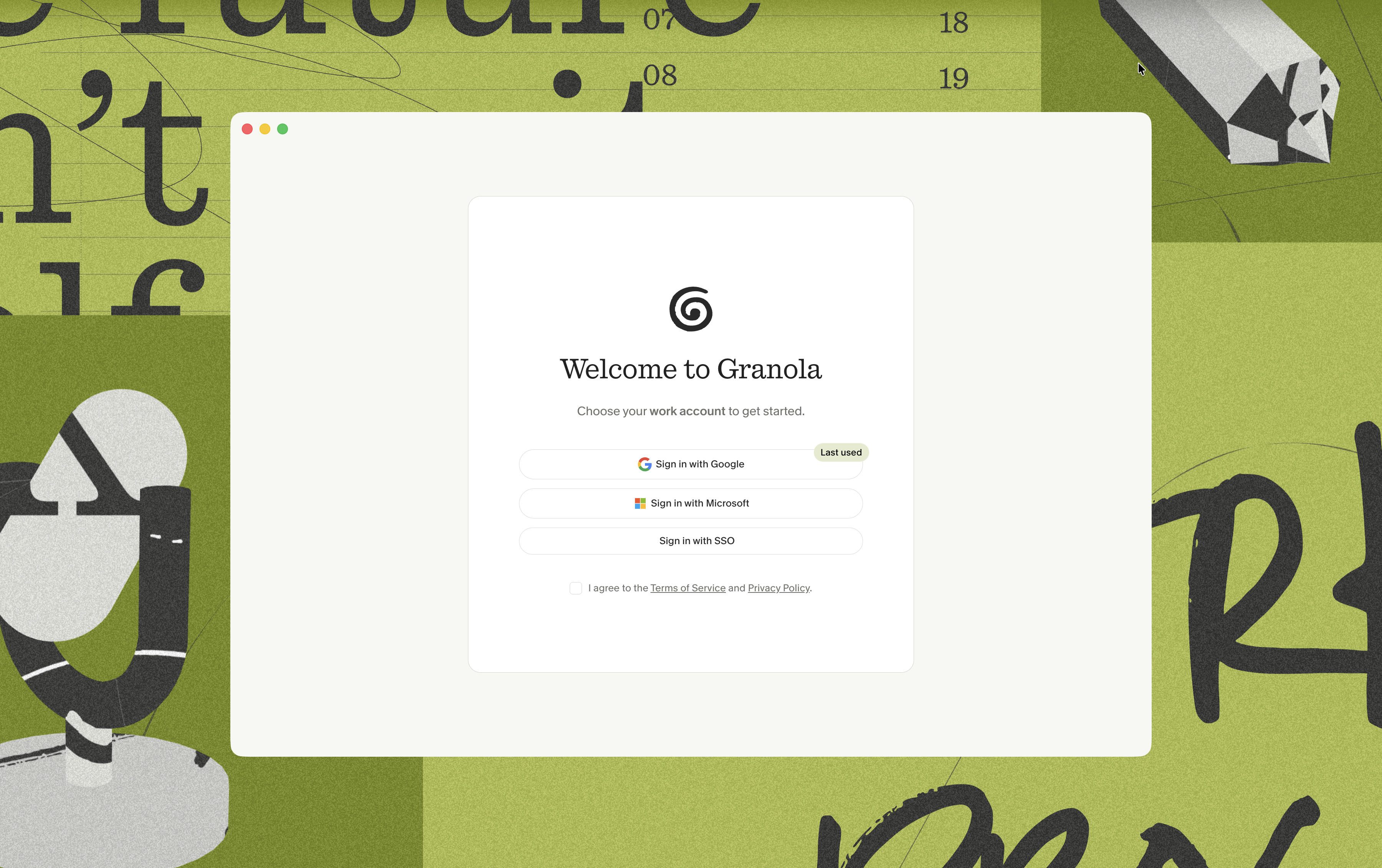 Granola sign-in screen