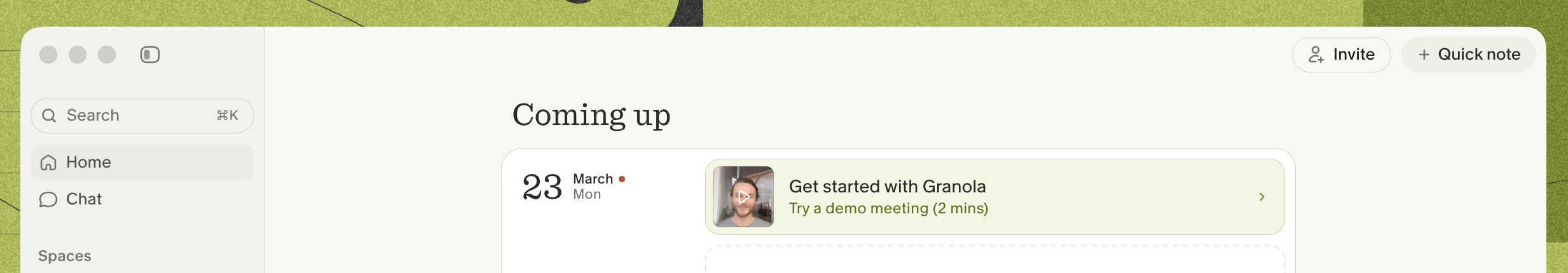 Demo meeting ready to play in Granola