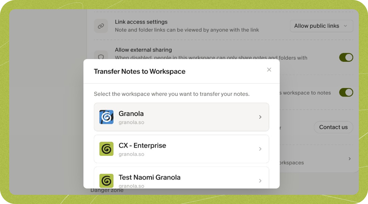 Transfer notes between workspaces - Granola Docs & Help Center