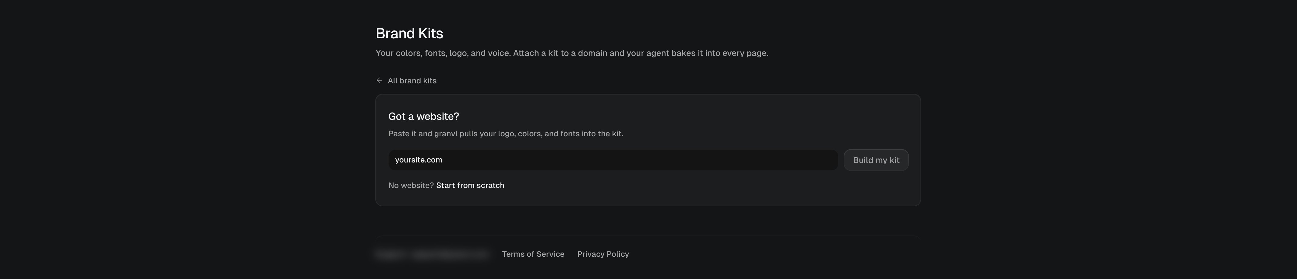 New brand kit: paste your website URL and granvl extracts the brand
