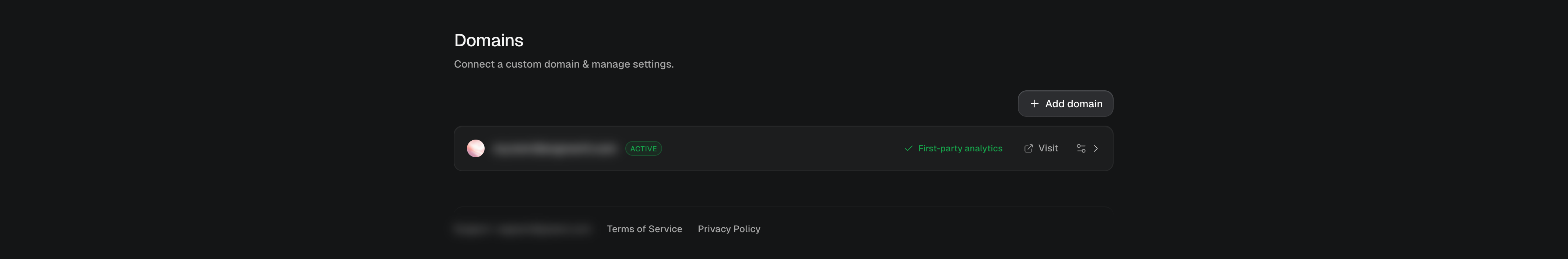 Settings, then Domains: add a domain and follow the DNS card