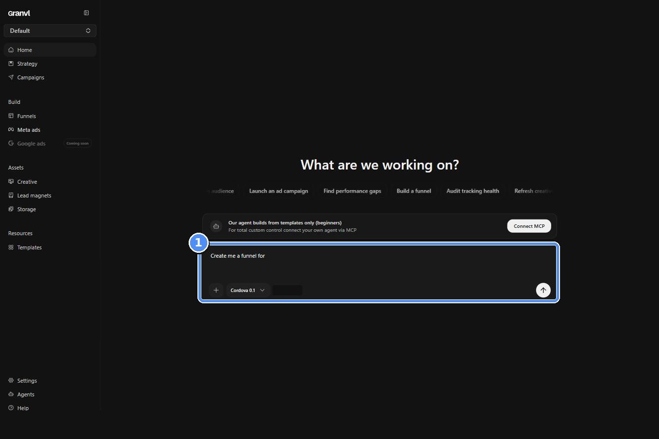 The granvl home screen composer asking What are we working on