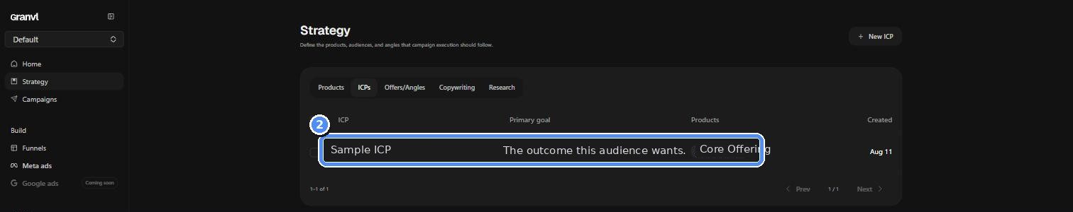The Strategy screen's ICPs tab