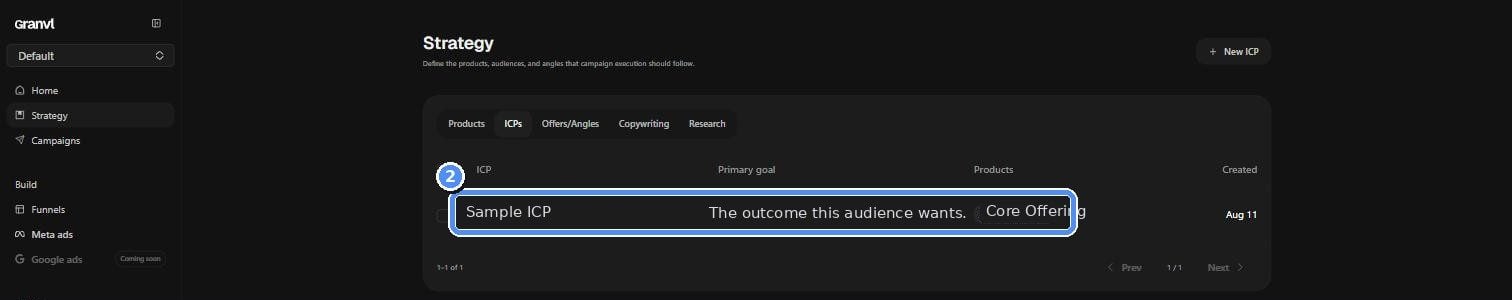 The Strategy screen's ICPs tab