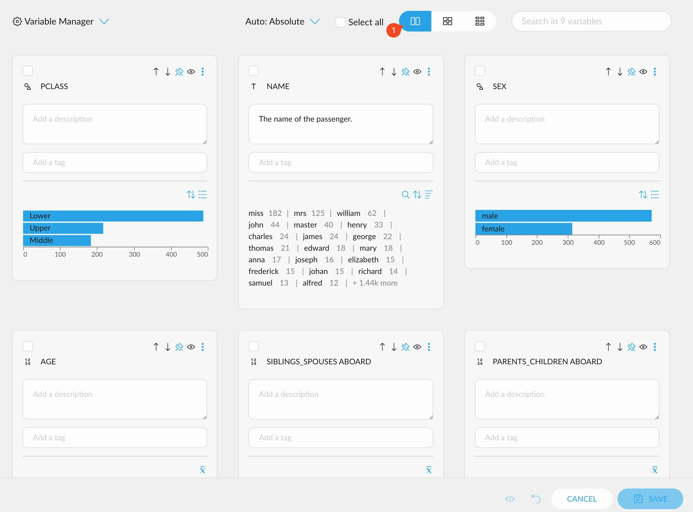 Renaming a column from the variable
manager