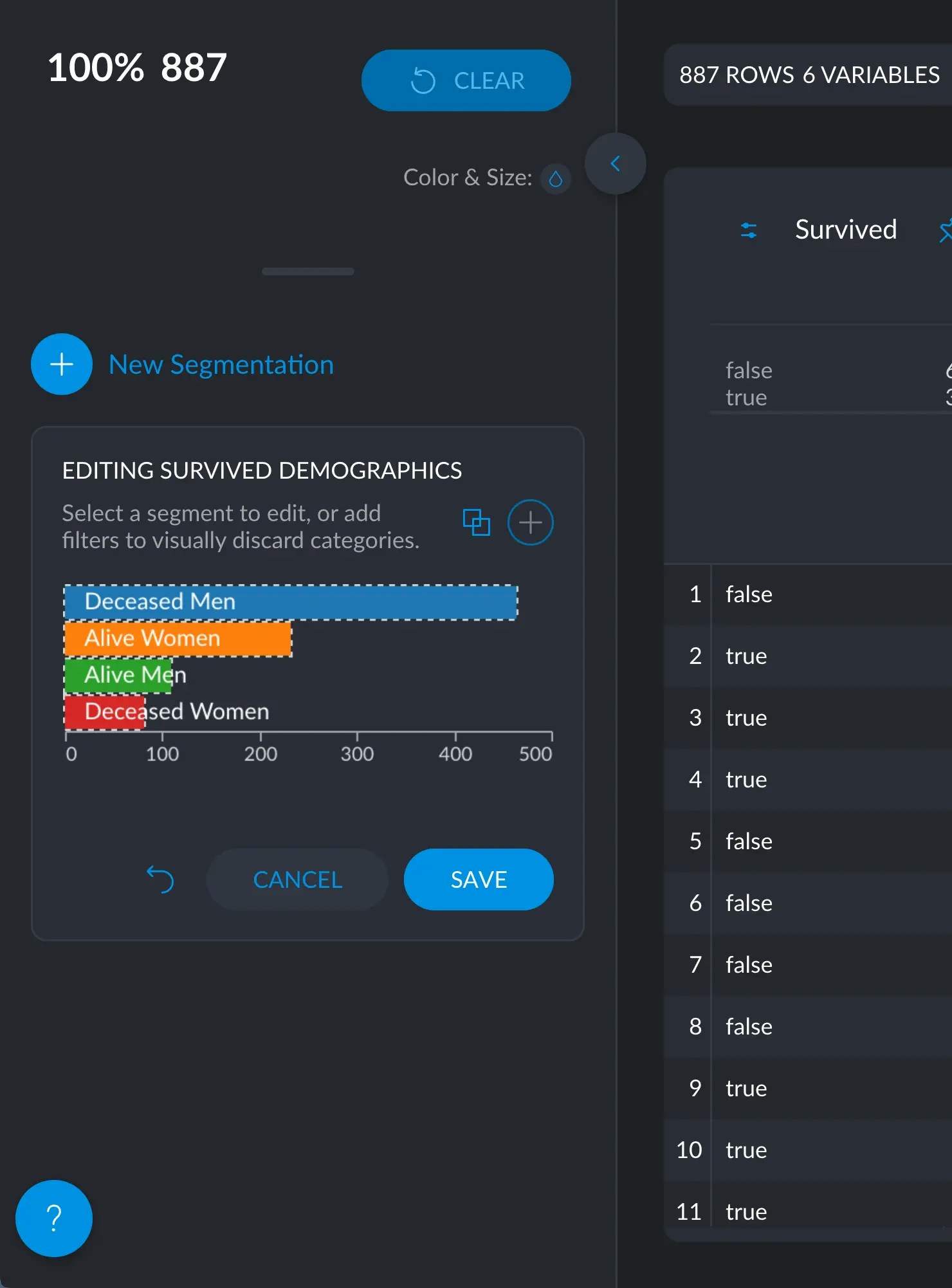 Edit properties of
segment