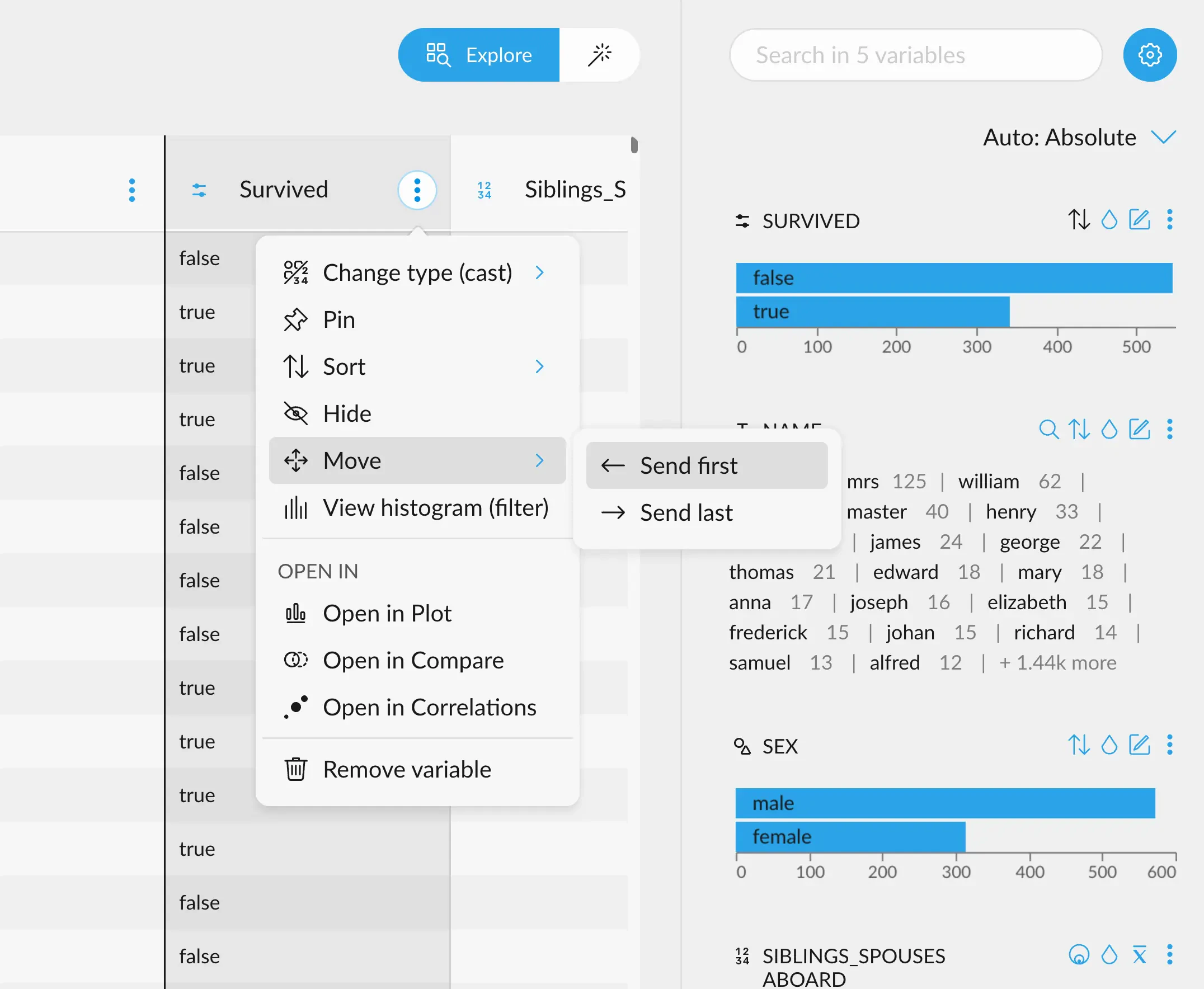 Rearrange column menu