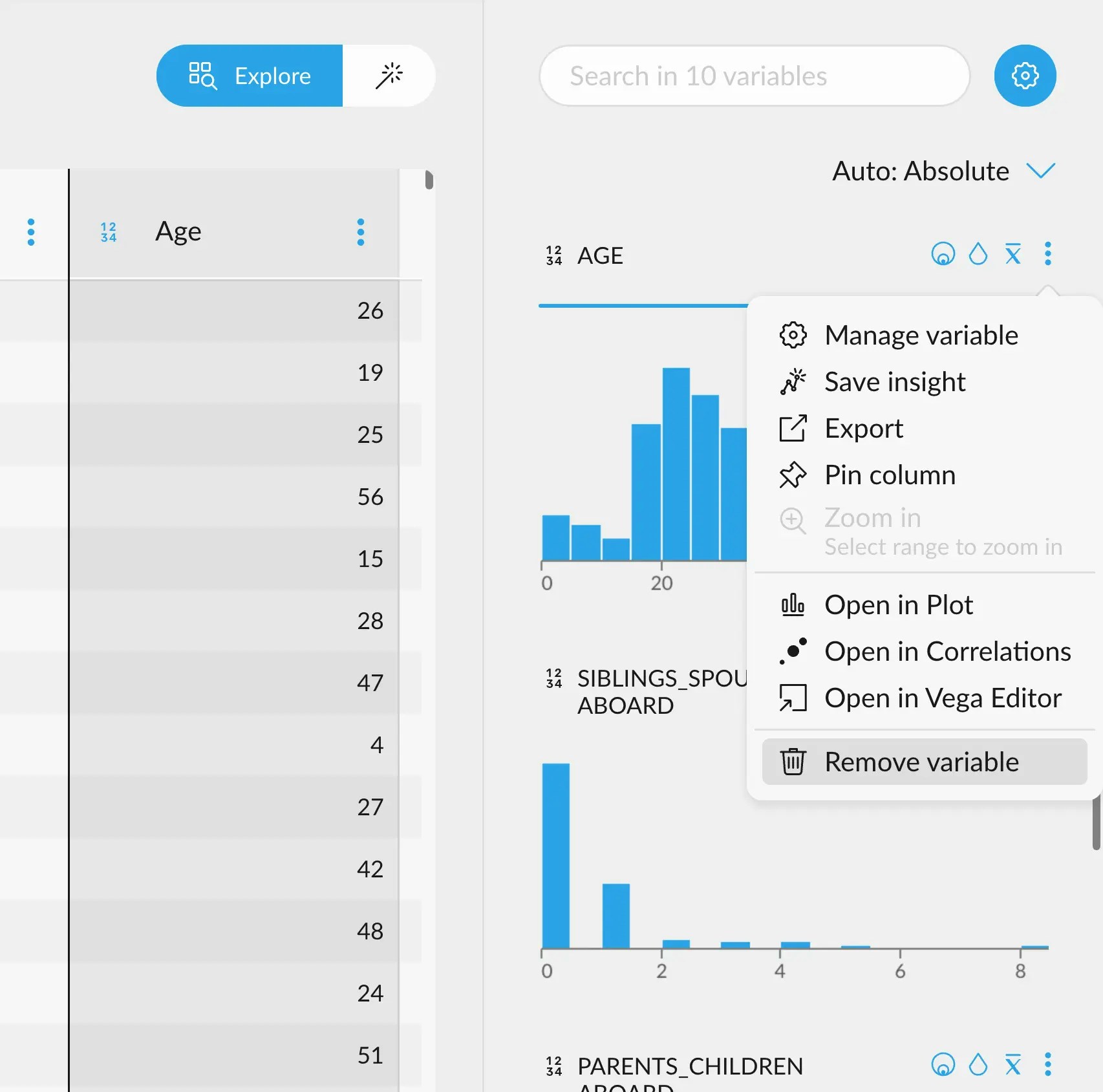 Delete variable data
table